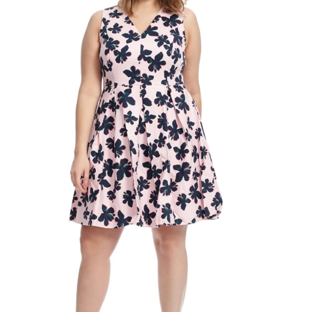 Draper James X ELOQUII Hibiscus Fit and Flare Dress Pink Sleeveless Size 12 NWOT